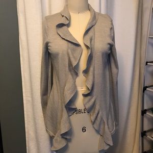 Talbots Gray Ruffle Merino Wool Cardigan S